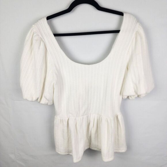 NWT Line &‎ Dot Thea Baloon Sleeve Knit Top Size Med Peplum Cottagecore Prairie - Picture 2 of 7